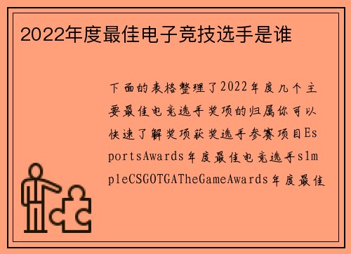2022年度最佳电子竞技选手是谁